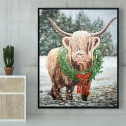 Encadré 48 x 60 - Vache highland de noël