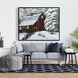 Encadré 48 x 60 - Grange rouge dans la neige