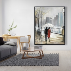 Framed 48 x 60 - Couple walking under the rain