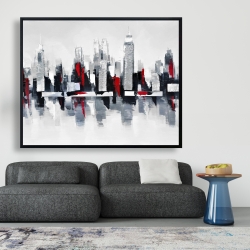 Framed 48 x 60 - Gray and red cityscape