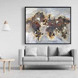 Framed 48 x 60 - Texturized world map with typography