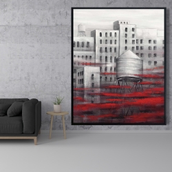 Framed 48 x 60 - Gray city with red clouds
