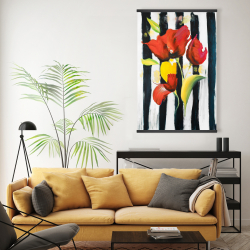 Magnétique 20 x 30 - Fleurs rouges sur rayures