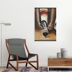Magnetic 20 x 30 - Hockey player ties his skates