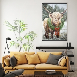 Magnétique 20 x 30 - Vache highland de noël
