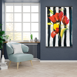 Magnétique 28 x 42 - Fleurs rouges sur rayures