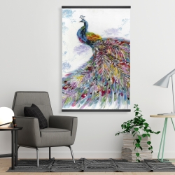 Magnetic 28 x 42 - Majestic peacock with flowers