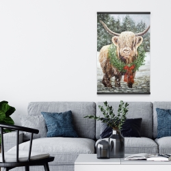 Magnétique 20 x 30 - Vache highland de noël