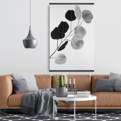 Magnétique 28 x 42 - Branche en tons de gris et feuilles rondes