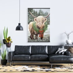 Magnétique 28 x 42 - Vache highland de noël