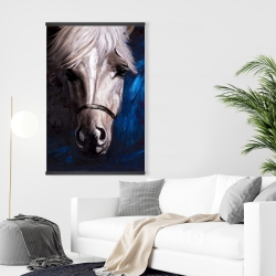 Magnétique 28 x 42 - Cheval blanc sur fond bleu