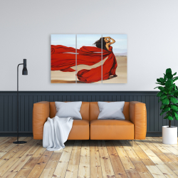 Toile 24 x 36 -  femme avec longue robe rouge dans le désert
