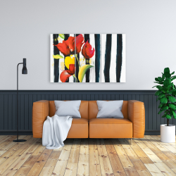 Toile 24 x 36 - Fleurs rouges sur rayures