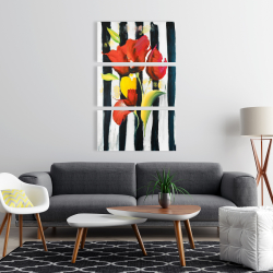 Toile 24 x 36 - Fleurs rouges sur rayures