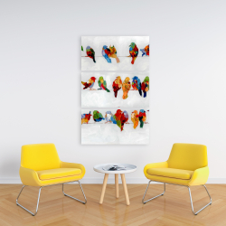 Toile 24 x 36 - Beaucoup d'oiseaux colorés sur un fil