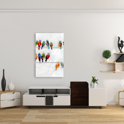 Toile 24 x 36 - Oiseaux colorés sur des fils