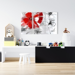 Toile 24 x 36 - Fleurs rouges et grises