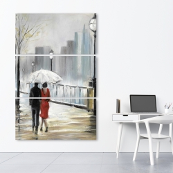 Canvas 40 x 60 - Couple walking under the rain