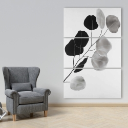 Toile 40 x 60 - Branche en tons de gris et feuilles rondes
