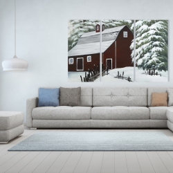Toile 40 x 60 - Grange rouge dans la neige
