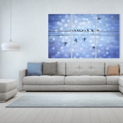 Canvas 40 x 60 - Birds on a wire with a clear blue sky
