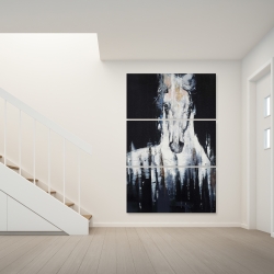 Toile 40 x 60 -  cheval blanc abstrait sur fond noir