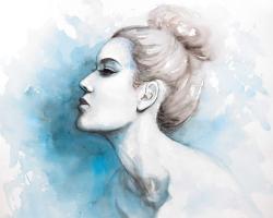 Watercolor abstract girl profile view