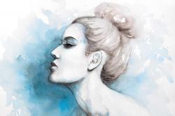 Watercolor abstract girl profile view