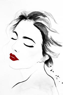 Right side watercolor serenely lady portrait