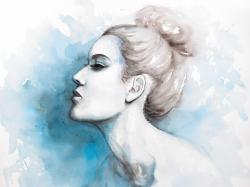 Watercolor abstract girl profile view