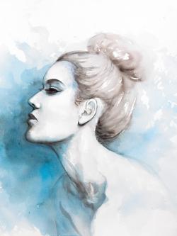 Watercolor abstract girl profile view