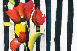 Fleurs rouges sur rayures