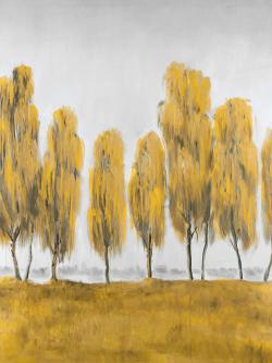 Seven abstract yellow trees