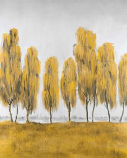 Seven abstract yellow trees