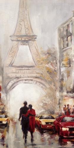 Rue achalandée de paris et tour eiffel