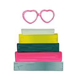 Heart shape glasses with books