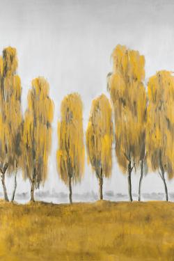 Seven abstract yellow trees