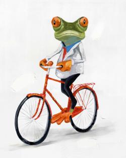 Drole de grenouille à vélo