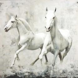 Deux chevaux blancs à la course