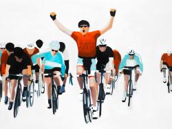 Cyclistes à la fin d'une course
