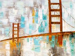 Golden gate with turquoise paint spots