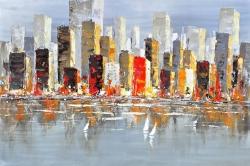 Colorful buildings with water reflection