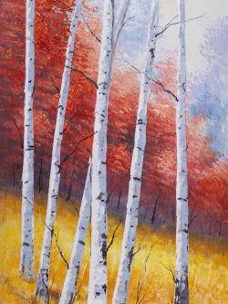 Paysage d'automne avec bouleaux