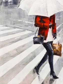 Femme marchant avec son parapluie