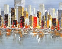 Colorful buildings with water reflection
