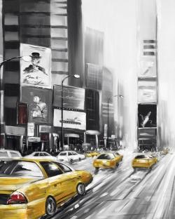 Times square and yellow taxis