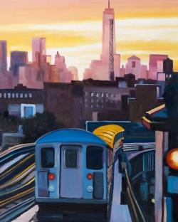Sunset over the subway in new-york