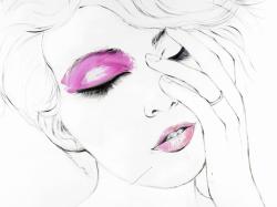 Portrait de femme avec maquillage rose