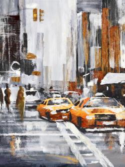 Rue de ville abstraite avec taxis jaunes