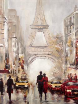Rue achalandée de paris et tour eiffel
